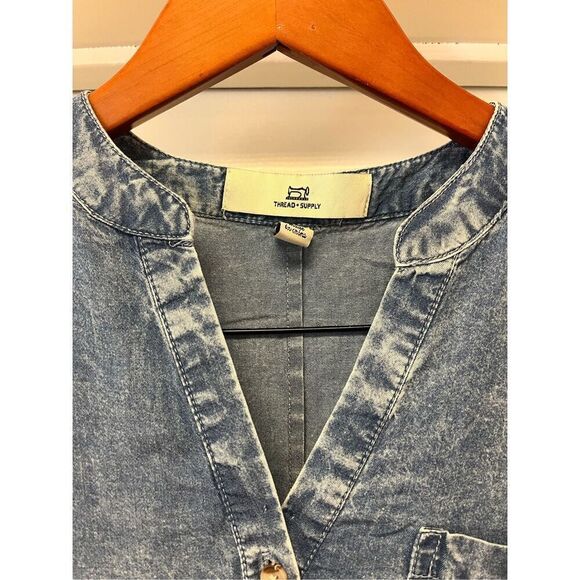 Thread & Supply Lyocel Super Soft Chambray Cap Sleeve Dress sz XS EUC - Picture 5 of 9